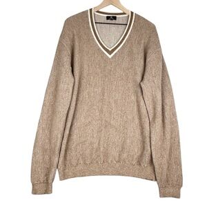 TUMI Sweater Mens XL Brown V-Neck‎ 100% Alpaca Pullover Preppy